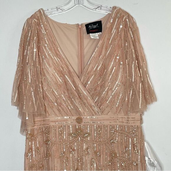 Mac Duggal 9064 Size 14 Embellished V-neck Wrap Top Cape Trumpet Gown, Blush - Picture 3 of 10